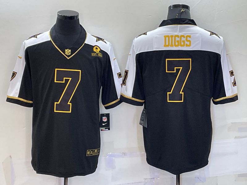 Men Dallas Cowboys #7 Diggs Black Thanksgiving gold characters 2022 Nike Limited NFL Jersey